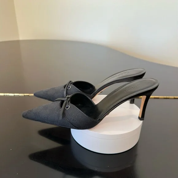 Authentic Vintage Retro Rare Luxury Gucci Black GG Canvas Mule Pumps/Shoes - Picture 8 of 17